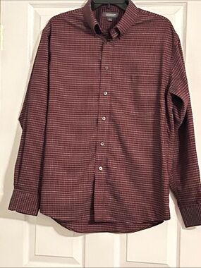 Oxford Men's Maroon Checked Button-Down Shirt